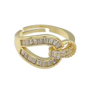 Copper Rings Pave Zircon Adjustable Gold Plated, approx 12mm, 18mm dia [FN38767]