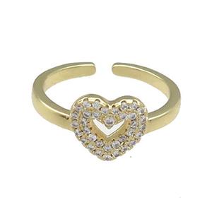 Copper Heart Rings Pave Zircon Gold Plated, approx 9-10mm, 18mm dia [FN38770]