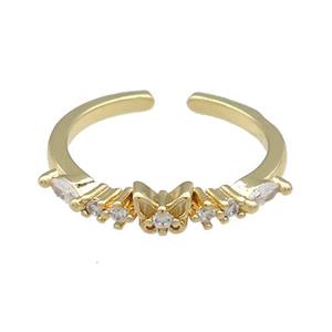 Copper Rings Pave Zircon Butterfly Gold Plated, approx 4mm, 18mm dia [FN38776]
