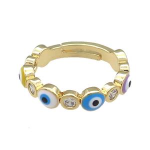 Copper Rings Pave Zircon Evil Eye Adjustable Gold Plated, approx 5mm, 18mm dia [FN38777]