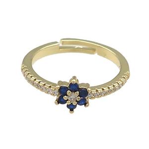 Copper Rings Pave Zircon Flower Adjustable Gold Plated, approx 7mm, 18mm dia [FN38778]