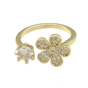Copper Rings Pave Zircon Flower Gold Plated, approx 6mm, 11mm, 18mm dia [FN38783]