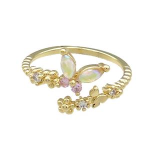 Copper Rings Pave Zircon Butterfly Gold Plated, approx 9mm, 18mm dia [FN38787]