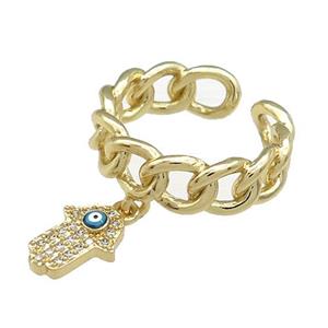 Copper Rings With Hamsahand Pave Zircon Gold Plated, approx 8-11mm, 7mm, 18mm dia [FN38797]