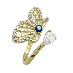 Copper Rings Pave Zircon Butterfly Gold Plated, approx 10-17mm, 4-6mm, 18mm dia [FN38800]