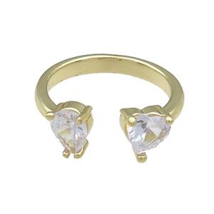 Copper Rings Pave Zircon Heart Gold Plated, approx 7mm, 18mm dia [FN38803]