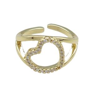 Copper Heart Rings Pave Zircon Gold Plated, approx 12mm, 18mm dia [FN38806]