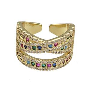 Copper Rings Pave Zircon Gold Plated, approx 13.5mm, 18mm dia [FN38810]