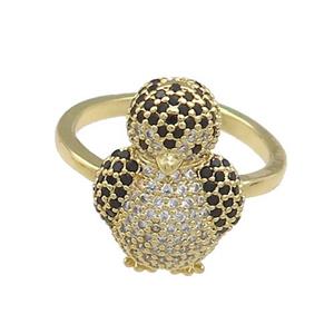 Copper Rings Pave Zircon Penguin Gold Plated, approx 12-18mm, 18mm dia [FN38815]