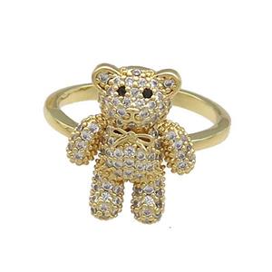 Copper Bear Rings Pave Zircon Gold Plated, approx 14-17mm, 18mm dia [FN38816]