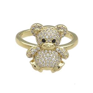 Copper Bear Rings Pave Zircon Gold Plated, approx 14-16mm, 18mm dia [FN38817]