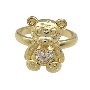 Copper Bear Rings Pave Zircon Gold Plated, approx 13-18mm, 18mm dia [FN38818]