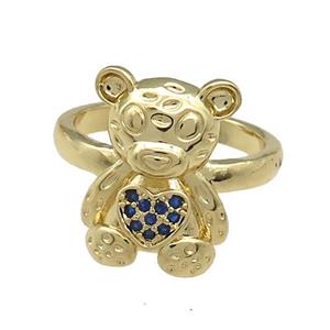 Copper Bear Rings Pave Blue Zircon Gold Plated, approx 13-18mm, 18mm dia [FN38820]