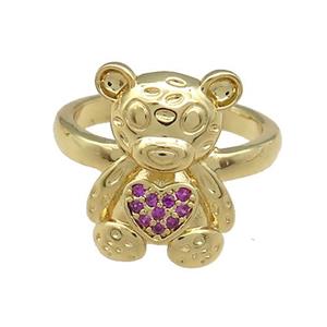 Copper Bear Rings Pave Fuchsia Zircon Gold Plated, approx 13-18mm, 18mm dia [FN38821]