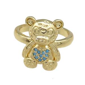 Copper Bear Rings Pave Turq Zircon Gold Plated, approx 13-18mm, 18mm dia [FN38823]