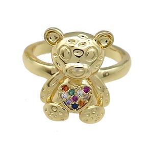 Copper Bear Rings Pave Multicolor Zircon Gold Plated, approx 13-18mm, 18mm dia [FN38824]