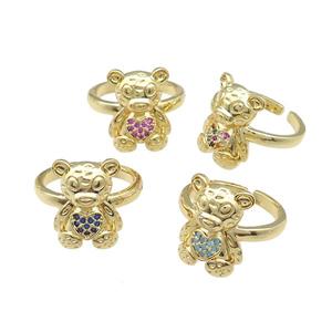Copper Bear Rings Pave Zircon Gold Plated, approx 13-18mm, 18mm dia [FN38825]