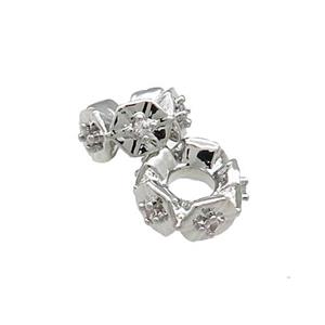 Copper Rondelle Beads Pave Zircon Platinum Plated, approx 6mm [FN38837-6MM]