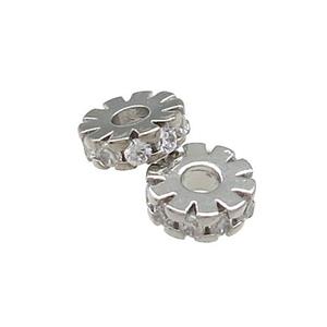Copper Heishi Beads Pave Zircon Platinum Plated, approx 6mm [FN38841-6MM]