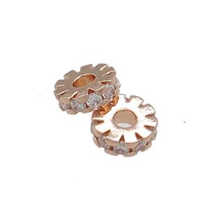 Copper Heishi Beads Pave Zircon Rose Gold, approx 8mm [FN38843-8MM]