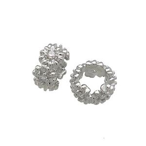 Copper Rondelle Beads Pave Zircon Large Hole Platinum Plated, approx 6mm [FN38858-6MM]