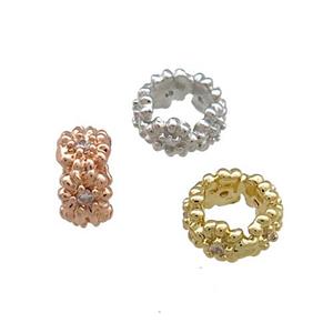 Copper Rondelle Beads Pave Zircon Large Hole Mixed, approx 10mm [FN38861-10MM]