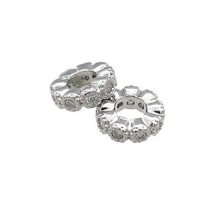 Copper Heishi Beads Pave Zircon Platinum Plated, approx 6mm [FN38862-6MM]