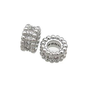 Copper Heishi Beads Pave Zircon Large Hole Platinum Plated, approx 8mm [FN38866-8MM]