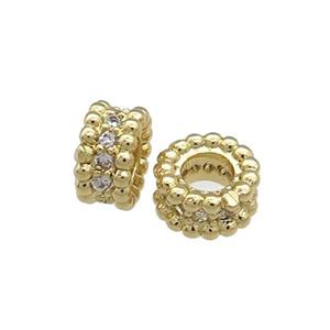 Copper Heishi Beads Pave Zircon Large Hole Gold Plated, approx 10mm [FN38867-10MM]