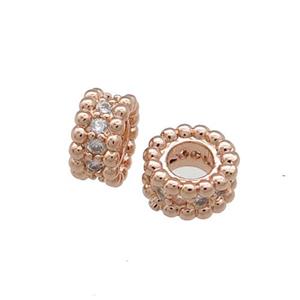 Copper Heishi Beads Pave Zircon Large Hole Rose Gold, approx 10mm [FN38868-10MM]