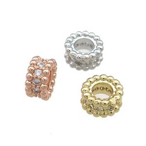 Copper Heishi Beads Pave Zircon Large Hole Rondelle Mixed, approx 6mm [FN38869-6MM]