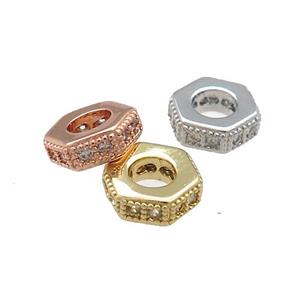 Copper Hexagon Beads Pave Zircon Mixed, approx 10mm [FN38878-10MM]