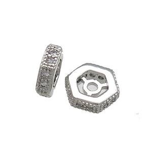 Copper Hexagon Beads Pave Zircon Platinum Plated, approx 10mm [FN38879-10MM]