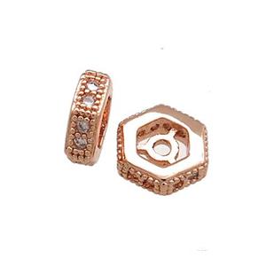 Copper Hexagon Beads Pave Zircon Rose Gold, approx 10mm [FN38881-10MM]