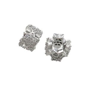 Copper Rondelle Beads Pave Zircon Platinum Plated, approx 6mm [FN38884-6MM]