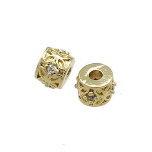 Copper Tube Beads Pave Zircon Gold Plated, approx 8mm [FN38889-8MM]