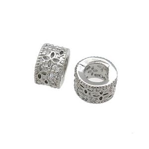 Copper Tube Beads Pave Zircon Platinum Plated, approx 6mm [FN38896-6MM]