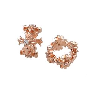 Copper Rondelle Beads Pave Zircon Large Hole Rose Gold, approx 10mm [FN38902-10MM]