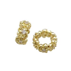 Copper Rondelle Beads Pave Zircon Large Hole Gold Plated, approx 8mm [FN38905-8MM]