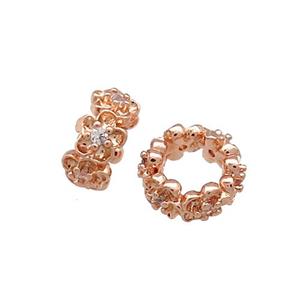 Copper Rondelle Beads Pave Zircon Large Hole Rose Gold, approx 10mm [FN38906-10MM]