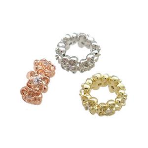 Copper Rondelle Beads Pave Zircon Large Hole Mixed, approx 6mm [FN38907-6MM]