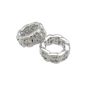Copper Rondelle Beads Pave Zircon Large Hole Platinum Plated, approx 6mm [FN38908-6MM]