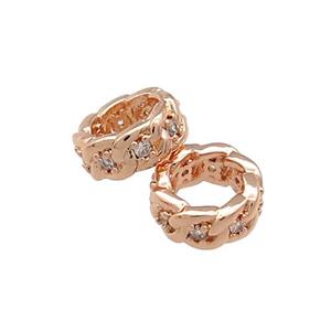 Copper Rondelle Beads Pave Zircon Large Hole Rose Gold, approx 8mm [FN38910-8MM]