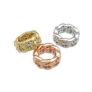 Copper Rondelle Beads Pave Zircon Large Hole Mixed, approx 6mm [FN38911-6MM]