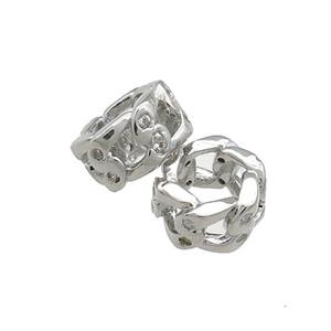 Copper Rondelle Beads Pave Zircon Large Hole Platinum Plated, approx 6mm [FN38912-6MM]