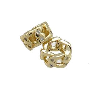Copper Rondelle Beads Pave Zircon Large Hole Gold Plated, approx 10mm [FN38913-10MM]