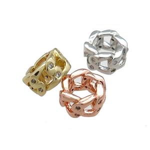 Copper Rondelle Beads Pave Zircon Large Hole Mixed, approx 6mm [FN38915-6MM]