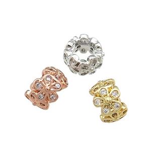 Copper Rondelle Beads Pave Zircon Flower Large Hole Mixed, approx 6mm [FN38931-6MM]