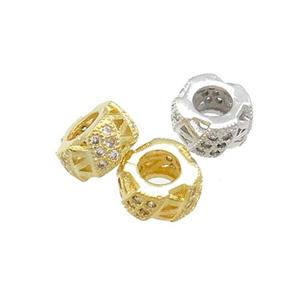 Copper Rondelle Beads Pave Zircon Large Hole Mixed, approx 6mm [FN38934-6MM]
