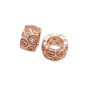 Copper Rondelle Beads Pave Zircon Heart Large Hole Rose Gold, approx 6mm [FN38937-6MM]